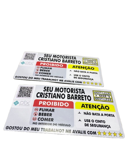 Placa UBER - PVC 10x20cm - Produção em 03 dias